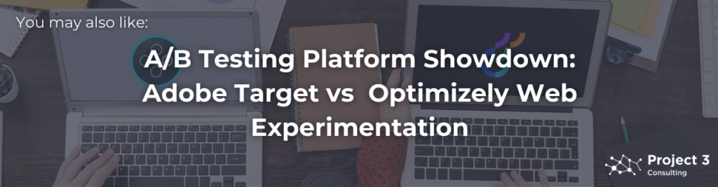 A banner show two laptops with the title A/B Testing Platform Showdown: Adobe Target vs Optimizely Experimentation