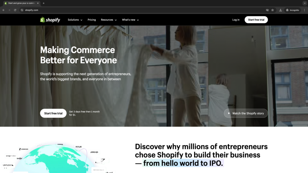 Shopify's website - CRO: Clear CTAs